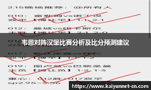 韦恩对阵汉堡比赛分析及比分预测建议